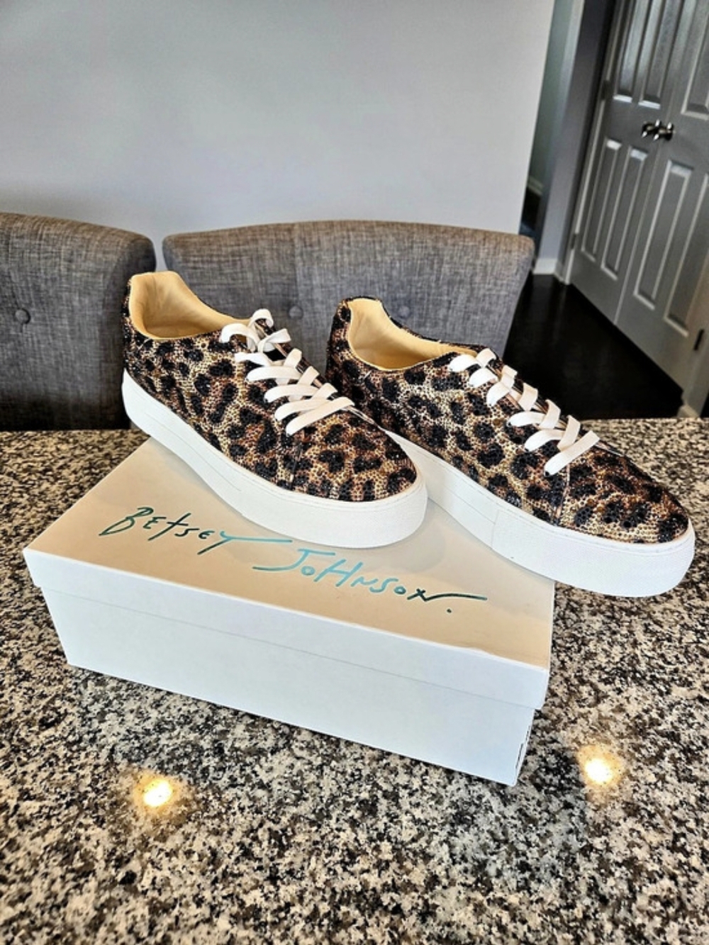 Betsey Johnson Sidny Rhinestone Platform Sneaker Brown & Black US 6